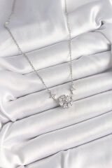 316L Çelik Gümüş Renk Zirkon Taşlı Hilal Kalp Model Kadın Kolye