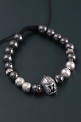 Doğal Taş Gladyatör Model Gümüş Ve Füme Renk Asansörlü Erkek Bileklik