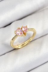 Pirinç Zirkon Taşlı Pembe Kalp Model Gold Renk Kadın Yüzük