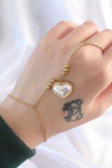 316L Çelik Gold Renk Beyaz Bubble Kalp Tasarımlı Şahmeran