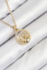 316L Çelik Zirkon Taşlı Yıldız Ve Kalp Model Gold Renk Kadın Kolye