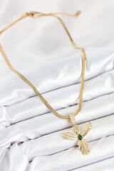 316L Çelik Zirkon Taşlı Melek Model Gold Renk Kadın Kolye