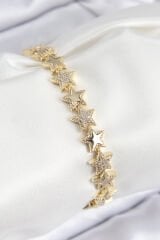 VIP Pirinç Zirkon Taşlı Yıldız Model Gold Renk Kadın Bileklik