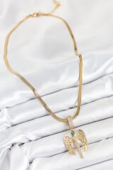 316L Çelik Zirkon Taşlı Melek Model Gold Renk Kadın Kolye