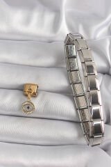 316L Çelik Gold Renk Sallantı Zirkon Taşlı Göz Model Nomination Charm