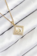 316L Çelik Zirkon Taşlı Yıldız Model Gold Renk Kadın Kolye