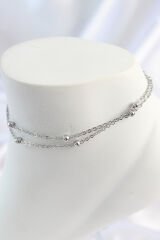 316L Çelik Gümüş Renk 2'Li Topçuk Detay Zincir Model Kadın Halhal