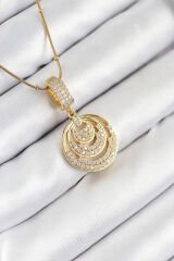 316L Çelik Zirkon Taşlı Çember Model Gold Renk Kadın Kolye