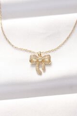 316L Çelik Gold Renk Zirkon Taşlı Fiyonk Kolye