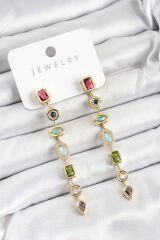 Pirinç Renkli Zirkon Taşlı Sallantılı Model Gold Renk Kadın Küpe