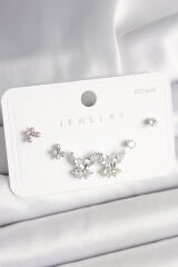 925 Ayar Gümüş Çivi Pirinç Zirkon Taşlı Kelebek Model Kadın Küpe Seti