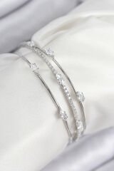 Pirinç Zirkon Taşlı Su Yolu Model Gümüş Renk Kadın Bileklik