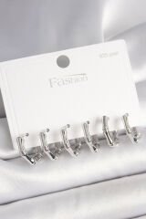 925 Ayar Gümüş Çivi Pirinç Gümüş Renk Bambu Halka Model Kadın Küpe Seti