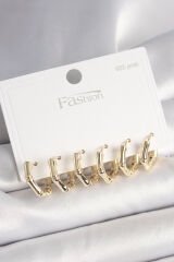 925 Ayar Gümüş Çivi Pirinç Gold Renk Bambu Halka Model Kadın Küpe Seti