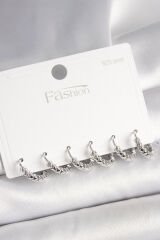 925 Ayar Gümüş Çivi Pirinç Gümüş Renk Kalp İşlemeli Halka Model Kadın Küpe Seti