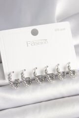 925 Ayar Gümüş Çivi Pirinç Gümüş Renk Sarmal Halka Model Kadın Küpe Seti