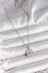 316L Çelik Gümüş Renk Zincir Zirkon Taşlı Kutup Yıldız İşlemeli Madalyon Model Kadın Kolye