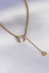 316L Çelik Gold Renk Zincir Model Zirkon Taşlı Yıldız Detay Kadın Kolye