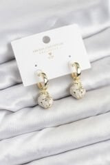 Pirinç Gold Renk Topçuk Model Mineli Halka Kadın Küpe