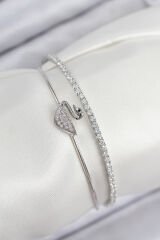 Pirinç Zirkon Taşlı Kuğu Model Gümüş Renk Kadın Bileklik