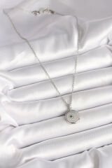 316L Çelik Gümüş Renk Zincir Madalyon Zirkon Taşlı İşlemeli Hilal Yıldız Model Kadın Kolye