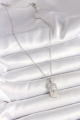 316L Çelik Gümüş Renk Zincir Zirkon Taşlı Yonca Model Kadın Kolye