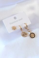 316L Çelik Gold renk Ağaç Model Çiçek Detay Zirkon Taşlı Kadın Küpe