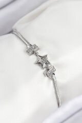 Pirinç Zirkon Taşlı Yıldız Model Gümüş Renk Kadın Bileklik