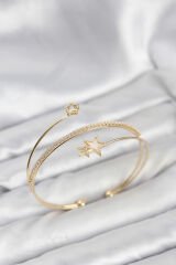 Yıldızlı Model Pirinç Gold Renk Kadın Bileklik