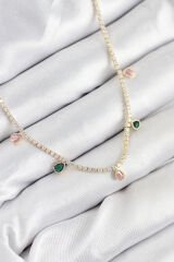 Pirinç Zirkon Taşlı Su Yolu Damla Model Gold Renk Kadın Kolye