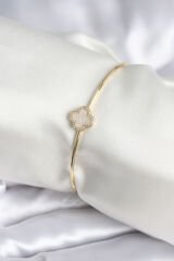Beyaz Sedefli Yonca Model Gold Renk Kadın Bileklik