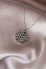 Çelik Silver Renk Yaşam Çiçeği Tasarımlı Kadın Kolye