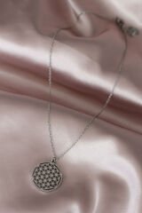 Çelik Silver Renk Yaşam Çiçeği Tasarımlı Kadın Kolye
