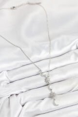 316L Çelik Zirkon Taşlı Güneş Ve Ay Model Gümüş Renk Kadın Kolye