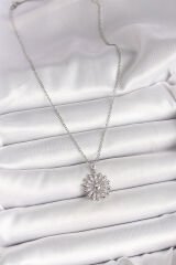 316L Çelik Gümüş Renk Zincir Zirkon Taşlı Güneş Model Kadın Kolye