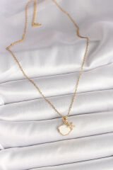 316L Çelik Gold Renk Zincir Sallantı Beyaz Mineli Deniz Kabuğu Zirkon Taşlı Deniz Yıldızı Figür Kadın Kolye