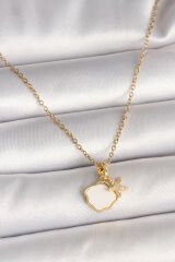 316L Çelik Gold Renk Zincir Sallantı Beyaz Mineli Deniz Kabuğu Zirkon Taşlı Deniz Yıldızı Figür Kadın Kolye