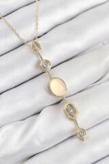 Pirinç Zincir Sarı Gold Renk Zirkon Taşlı Y Kolye
