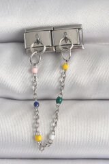 316L Çelik Gümüş Renk 2'Li Sallantı Zincir Model Nomination Charm