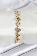 Pirinç VIP Seri Yonca Zirkon Taşlı Kadın Bileklik