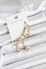 Pirinç Gold Renk Ay Model Kadın Set Küpe