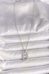 316L Çelik Gümüş Renk Zincir Zirkon Taşlı Göz Yıldız Model Kadın Kolye