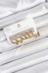 316L Çelik Gold Renk Kadın Küpe Seti