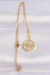 316L Çelik Zincir Altın Renk Zirkon Taşlı Oval Tasarım Güneş Kolye