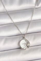 316L Çelik Gümüş Renk Zincir Beyaz Mineli Gün Batımı Model Kadın Kolye