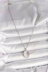 316L Çelik Gümüş Renk Zincir Beyaz Mineli Gün Batımı Model Zirkon Taş Detaylı Kadın Kolye