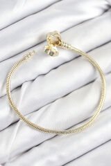 Pirinç Charm Zirkon Taşlı Yonca Model Gold Renk Kadın Bileklik