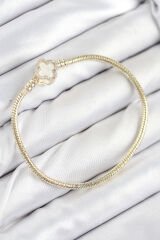Pirinç Charm Zirkon Taşlı Yonca Model Gold Renk Kadın Bileklik