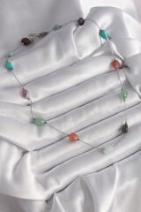 316L Çelik Gümüş Renk Zincir Renkli Doğaltaş Model Kadın Kolye