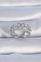 Pirinç Gümüş Renk Zirkon Taşlı İnci Detay Kadın Yüzük